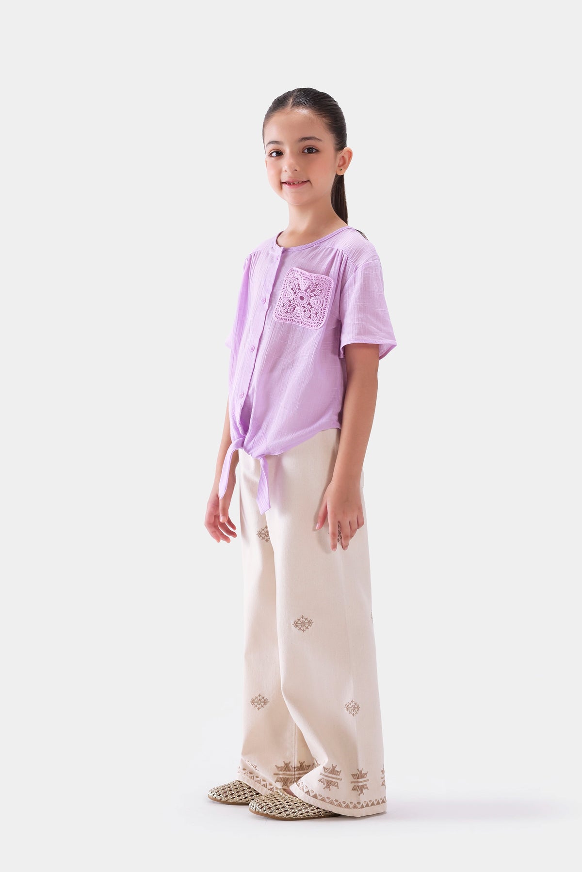 Front Tie Top With Crochet Pocket - Cougar Clothing