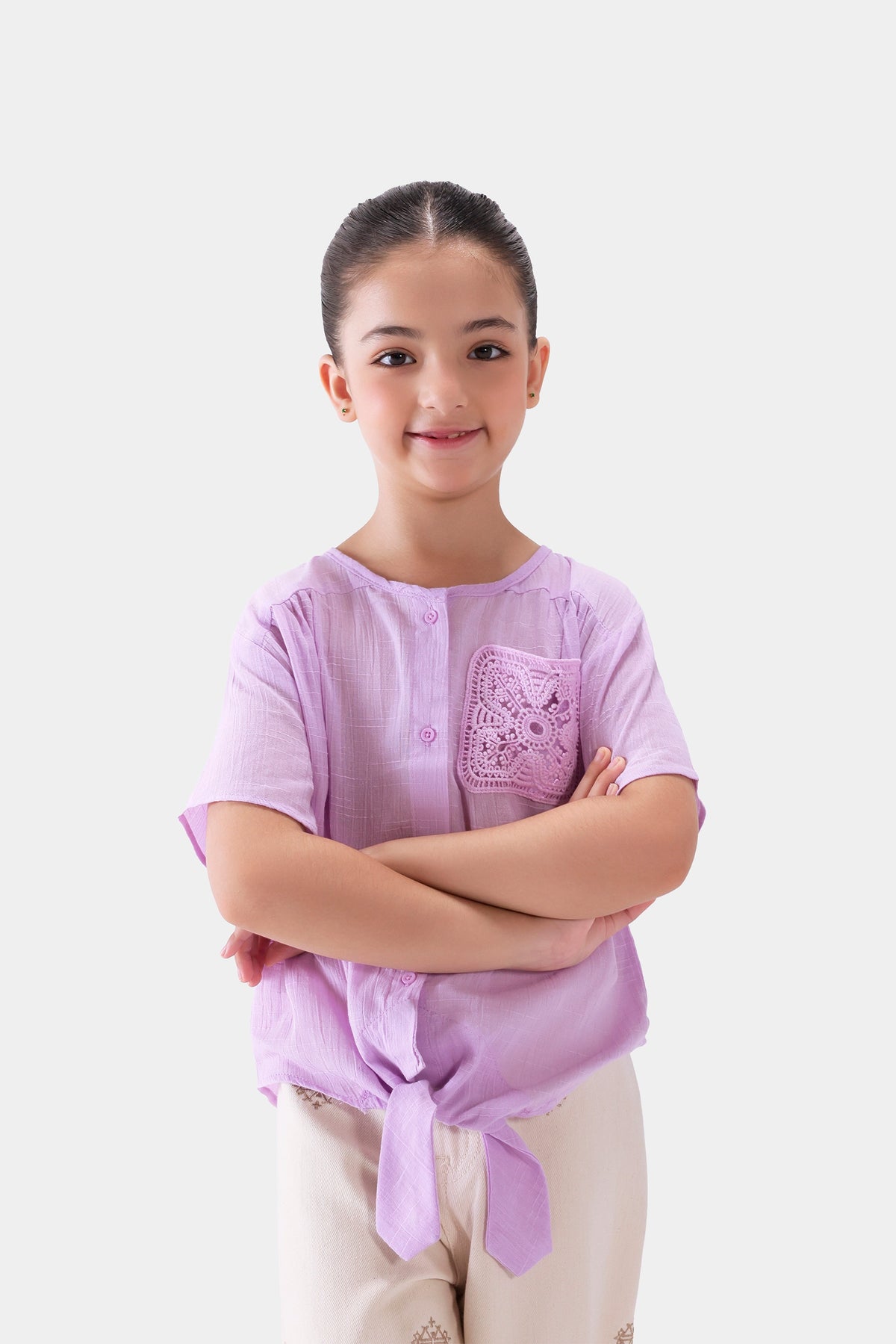 Front Tie Top With Crochet Pocket - Cougar Clothing