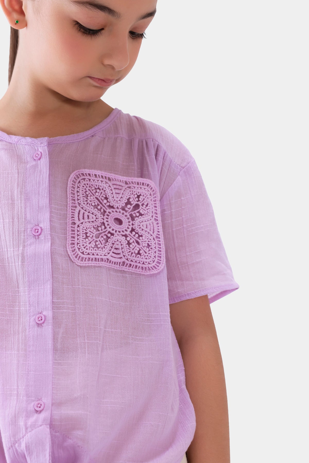 Front Tie Top With Crochet Pocket - Cougar Clothing