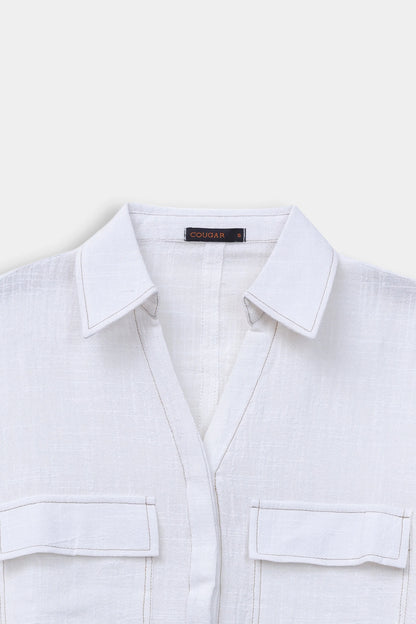 Cropped Button Down Shirt - Cougar Clothing