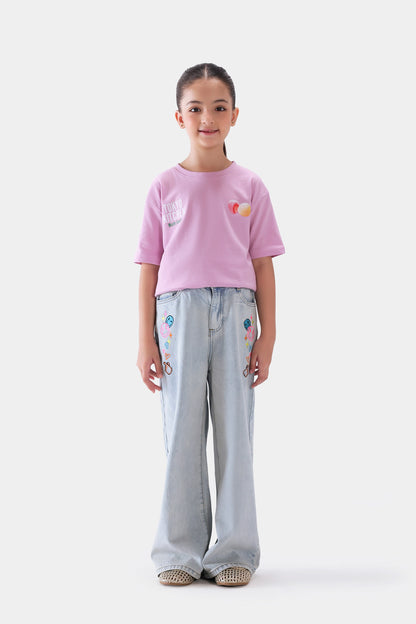 Wide Leg Embroidered Jeans - Cougar Clothing