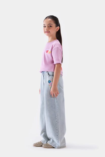 Wide Leg Embroidered Jeans - Cougar Clothing