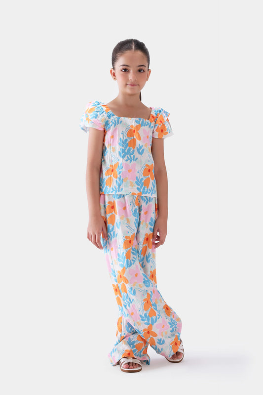 Printed Top With Ruffle Sleeves - Cougar Clothing