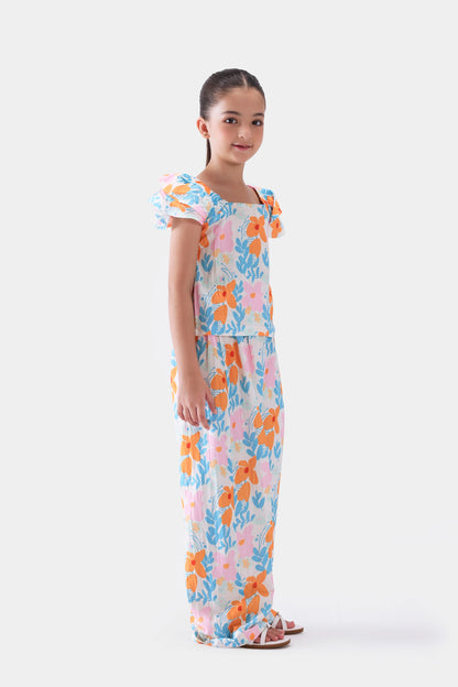Printed Top With Ruffle Sleeves - Cougar Clothing