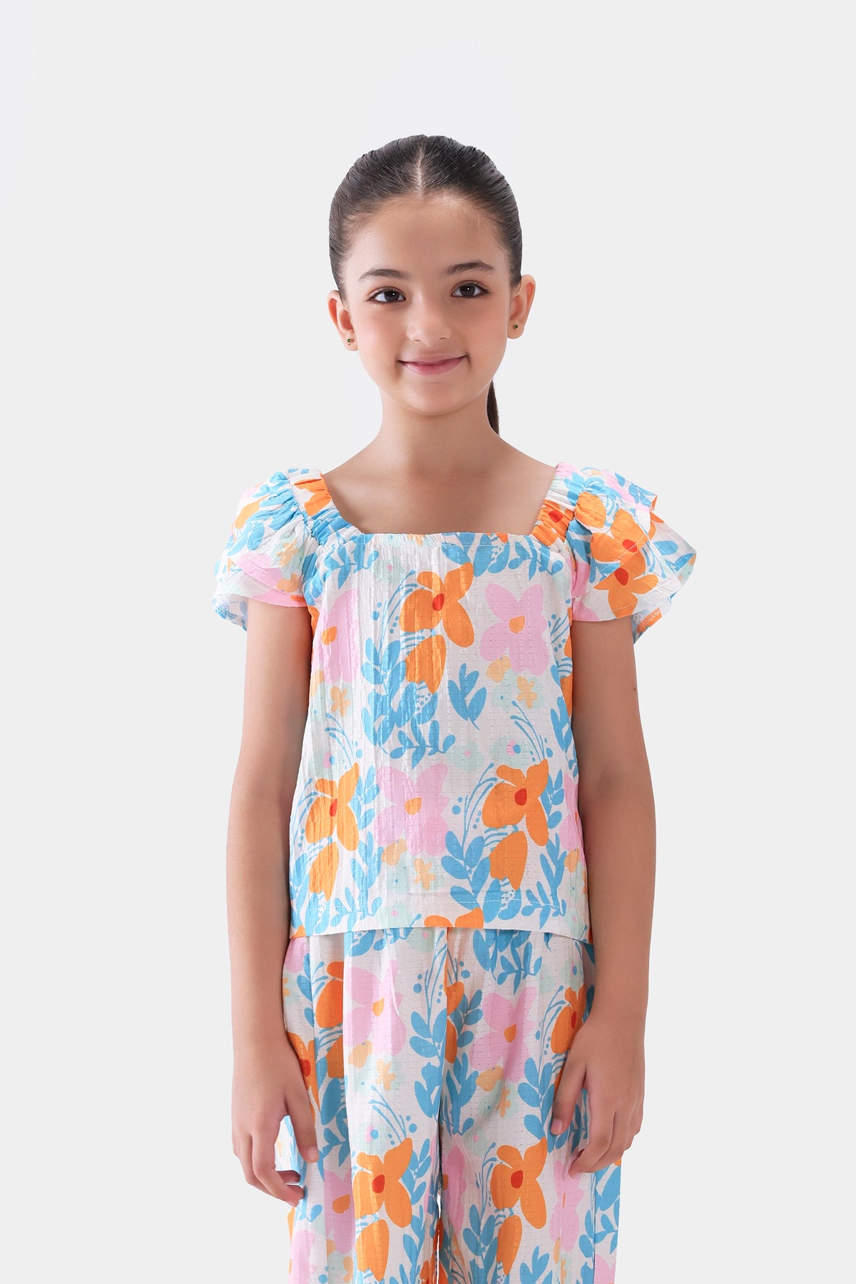 Printed Top With Ruffle Sleeves - Cougar Clothing