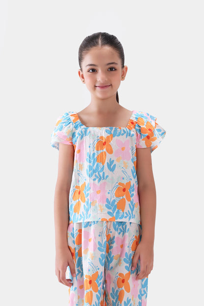 Printed Top With Ruffle Sleeves - Cougar Clothing