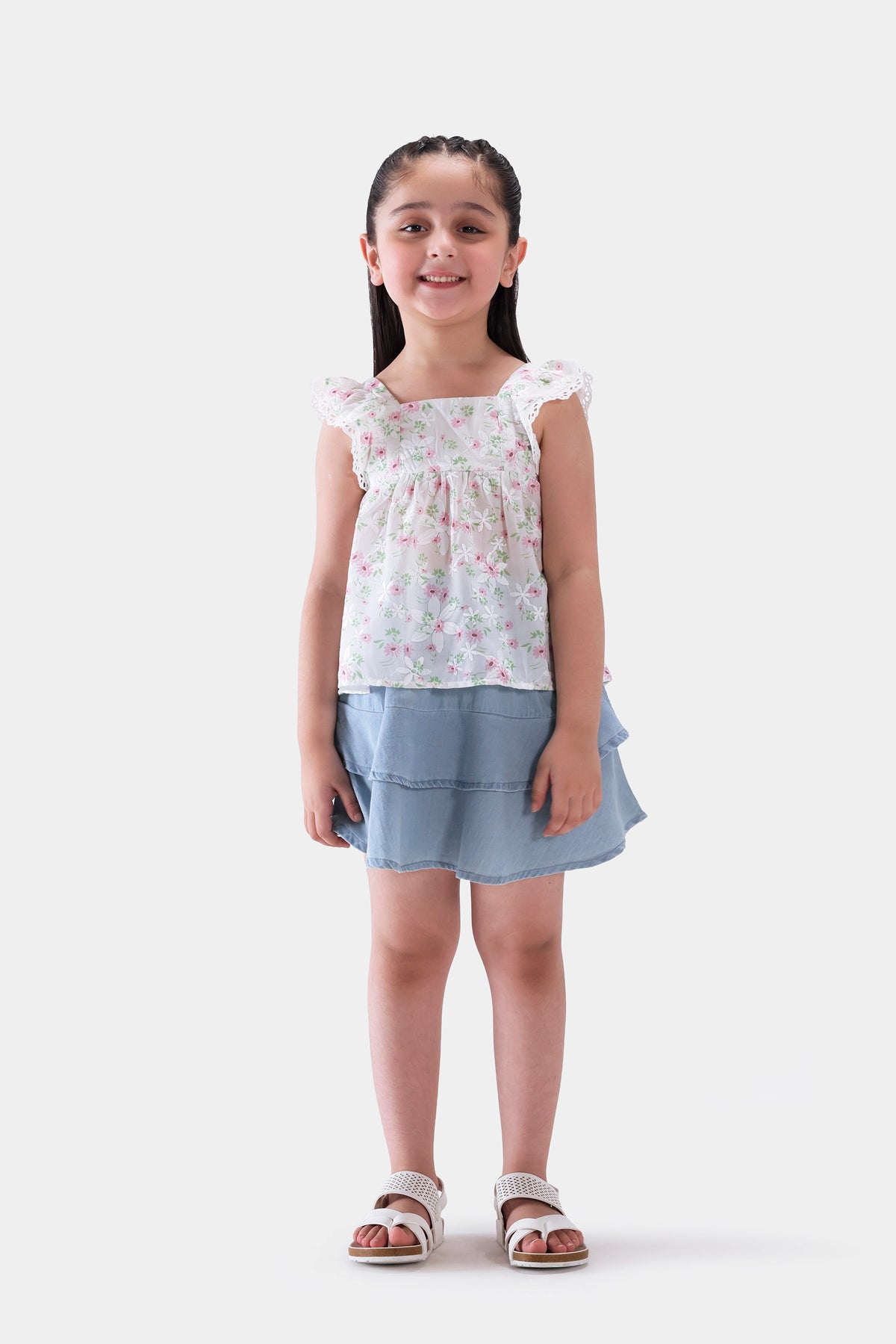 Embroidered Top With Lace Trim - Cougar Clothing