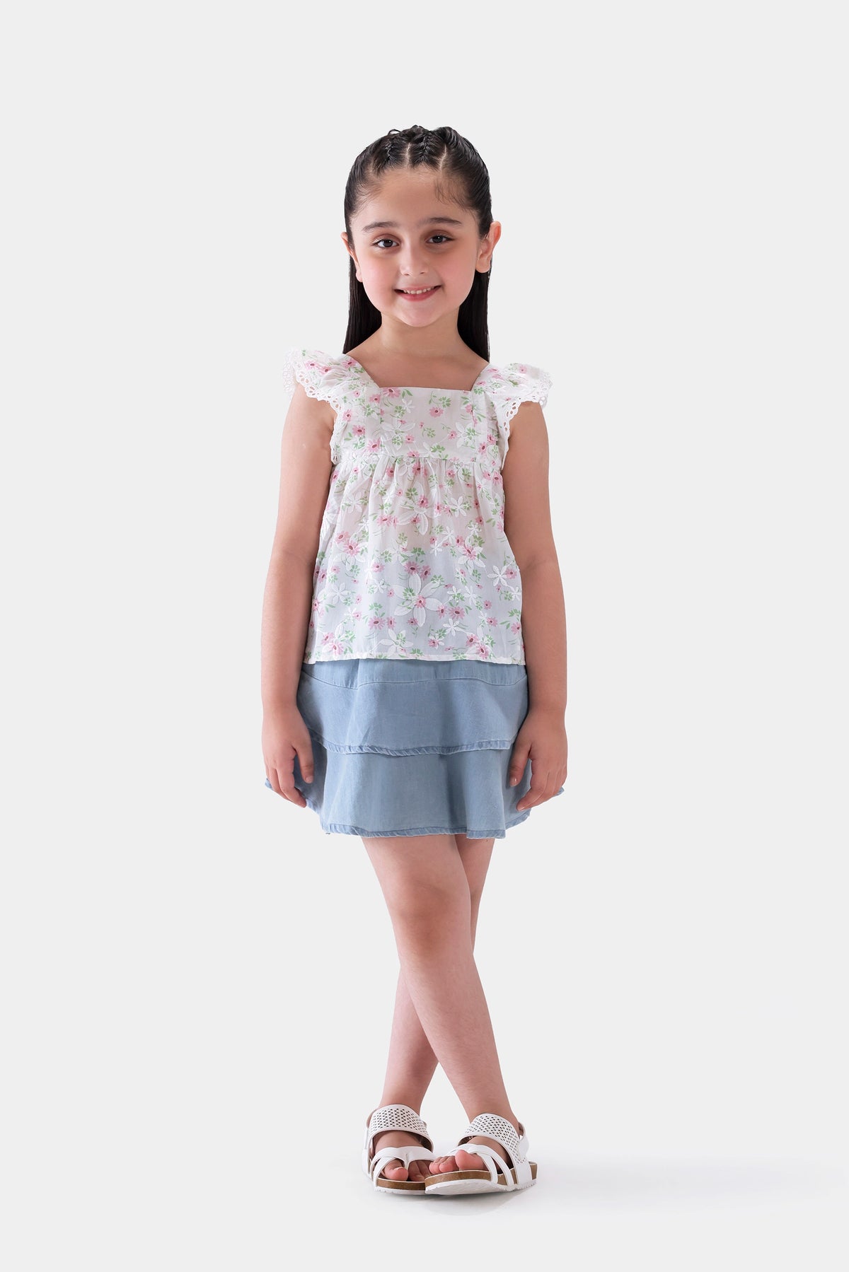 Embroidered Top With Lace Trim - Cougar Clothing
