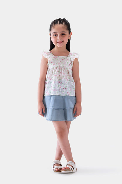 Embroidered Top With Lace Trim - Cougar Clothing