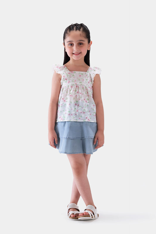 Embroidered Top With Lace Trim - Cougar Clothing