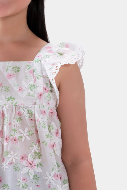 Embroidered Top With Lace Trim - Cougar Clothing