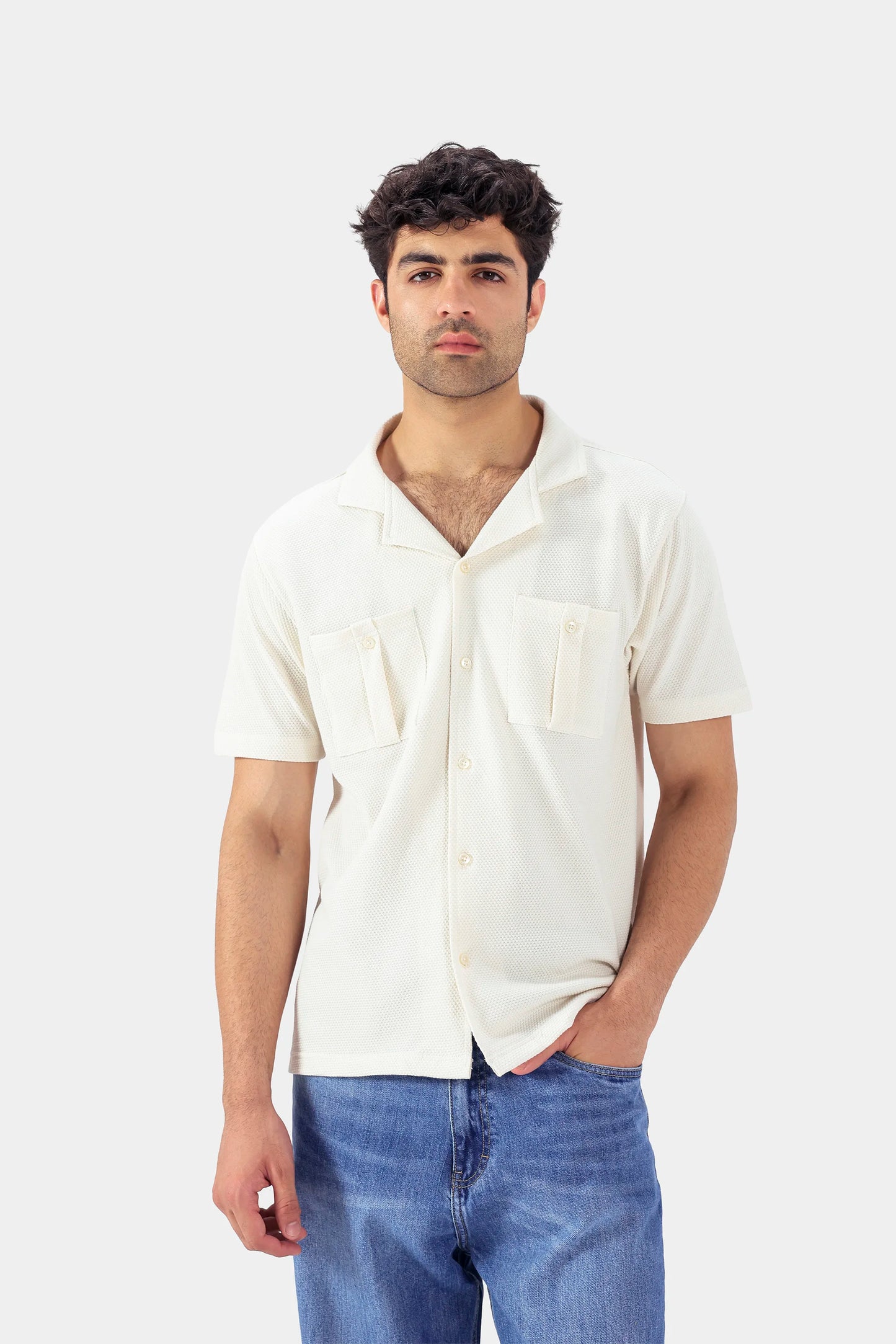 Boxy Popcorn-Knit Shirt - Cougar Clothing