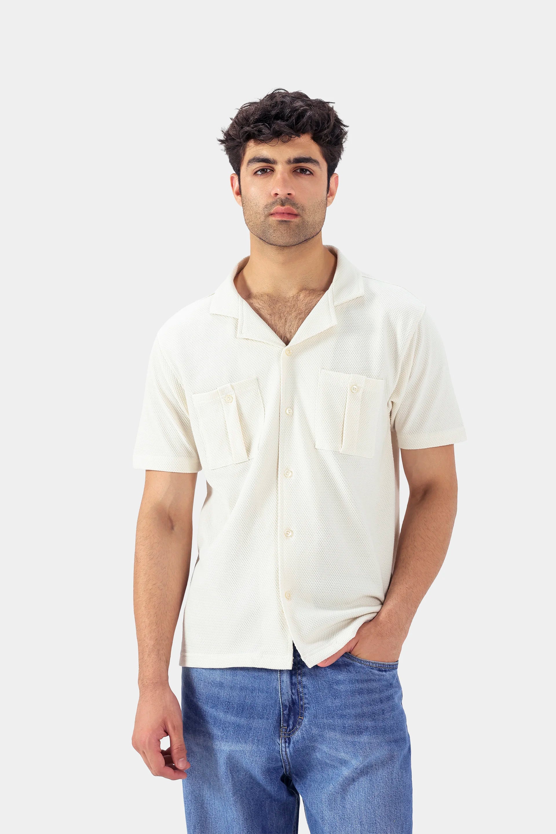 Boxy Popcorn-Knit Shirt - Cougar Clothing
