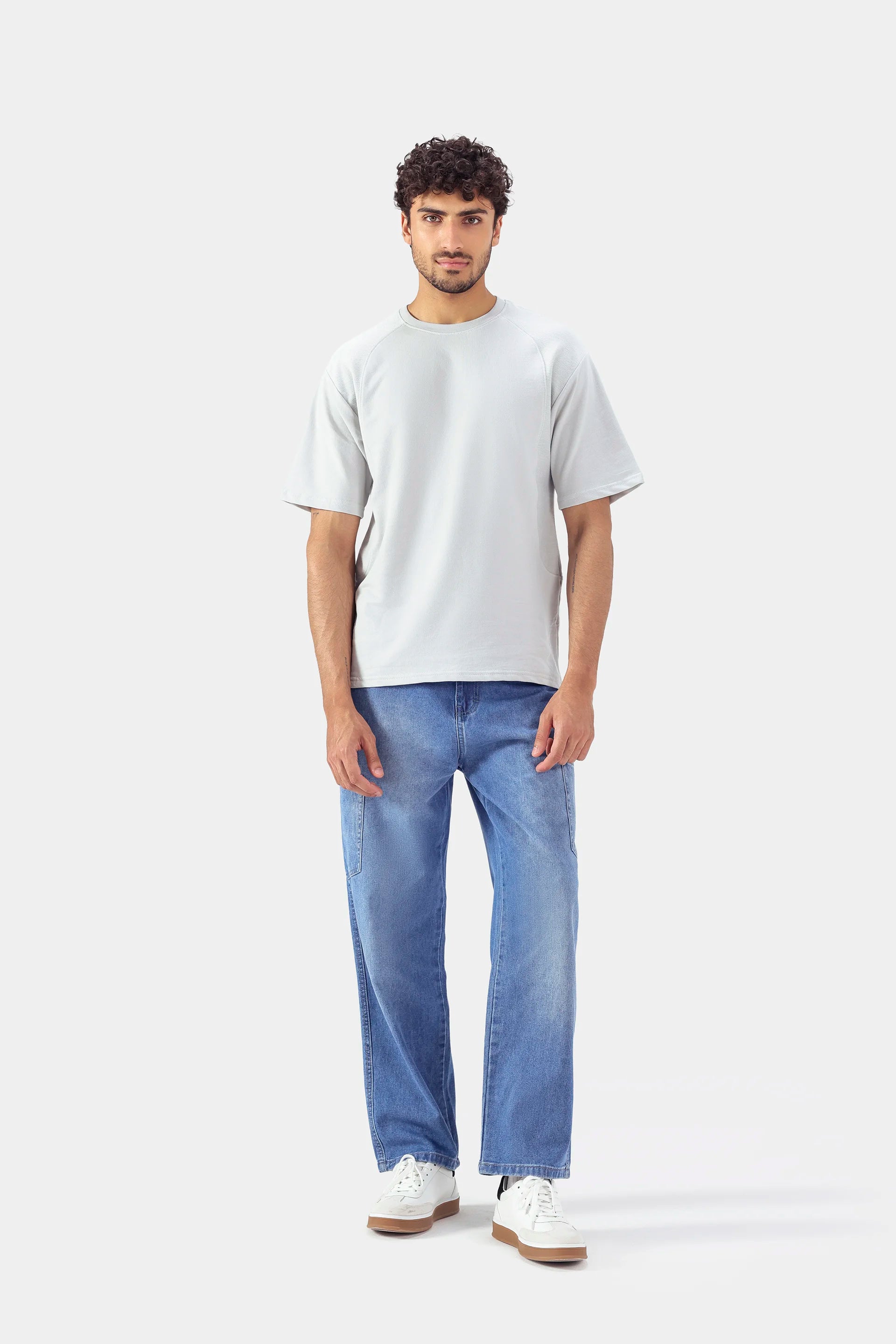 Relaxed T-Shirt With Textured Panels - Cougar Clothing