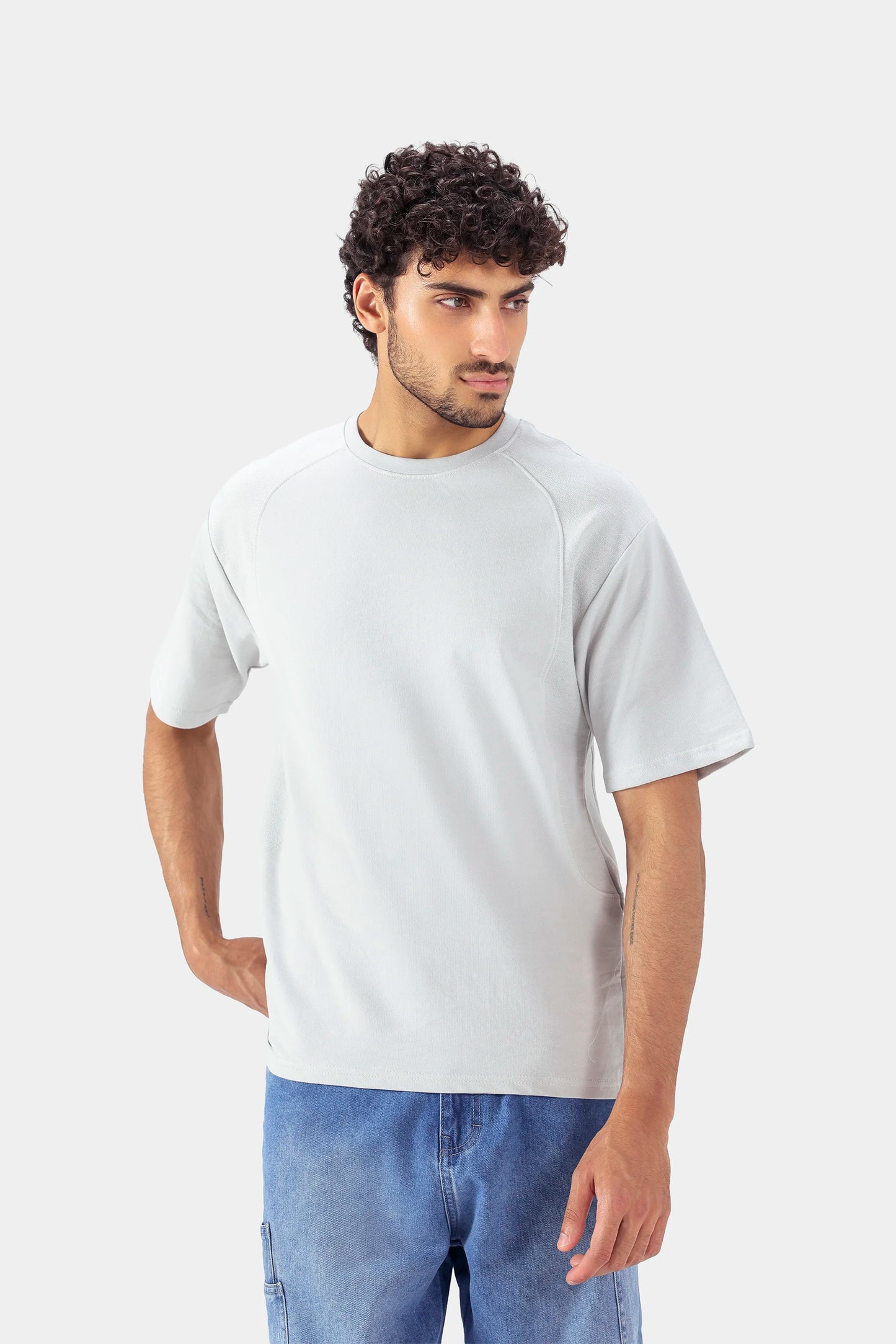 Relaxed T-Shirt With Textured Panels - Cougar Clothing