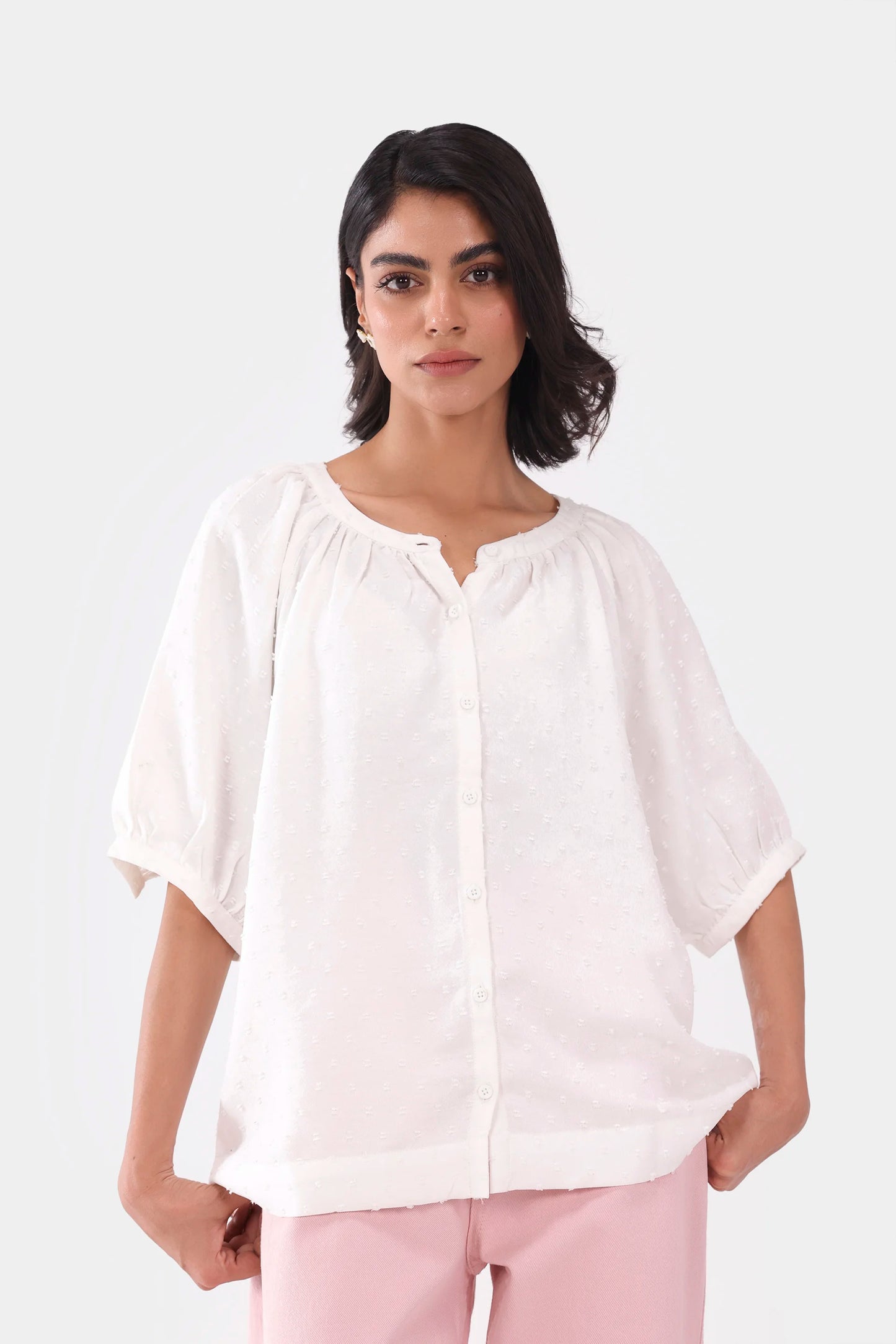 Top With Puff Sleeves - Cougar Clothing