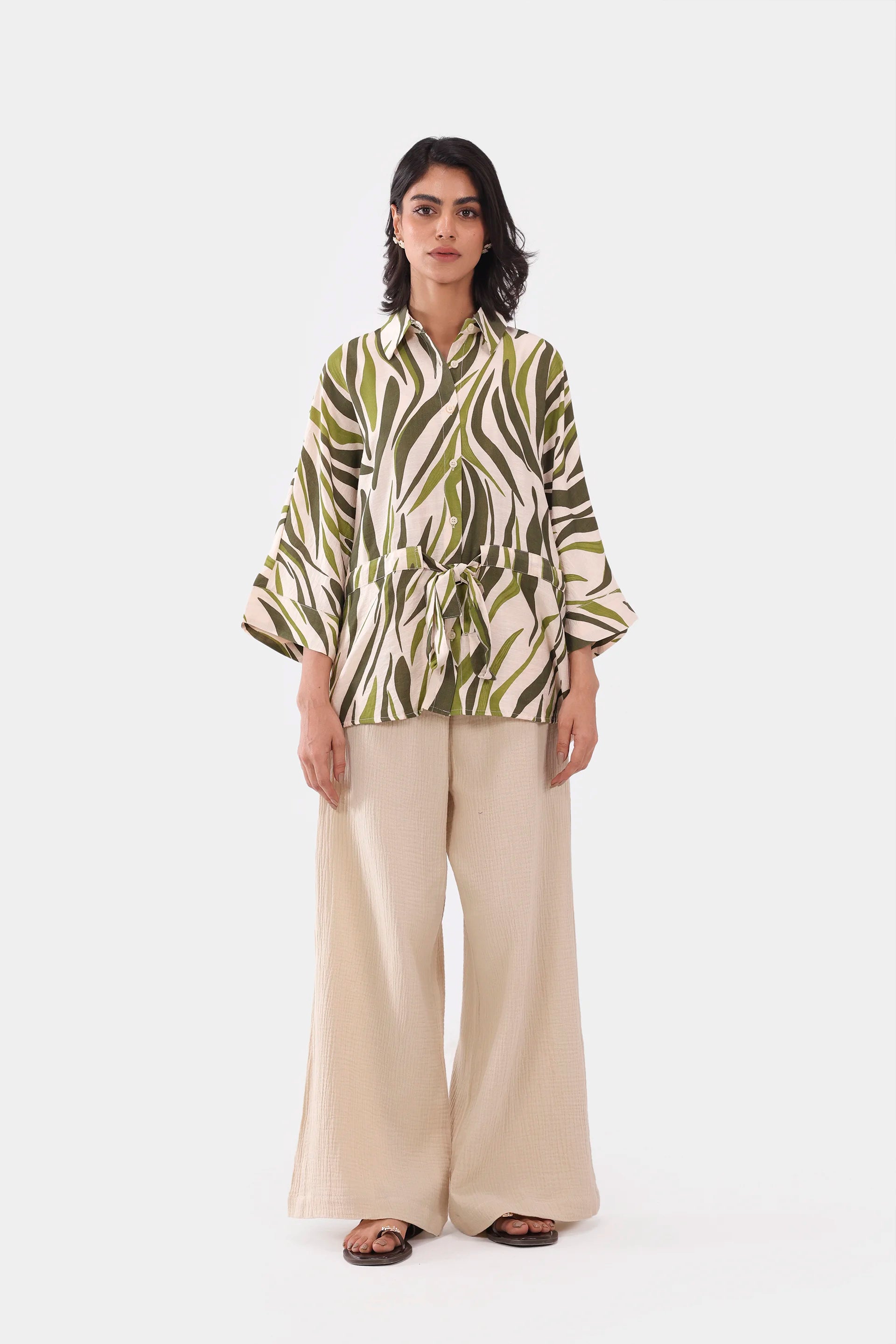 Abstract Print Tie-Up Shirt - Cougar Clothing