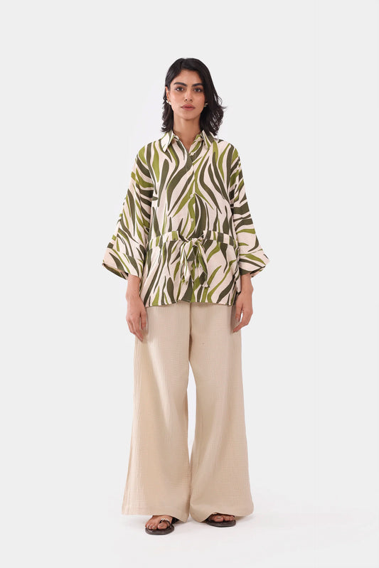 Abstract Print Tie-Up Shirt - Cougar Clothing