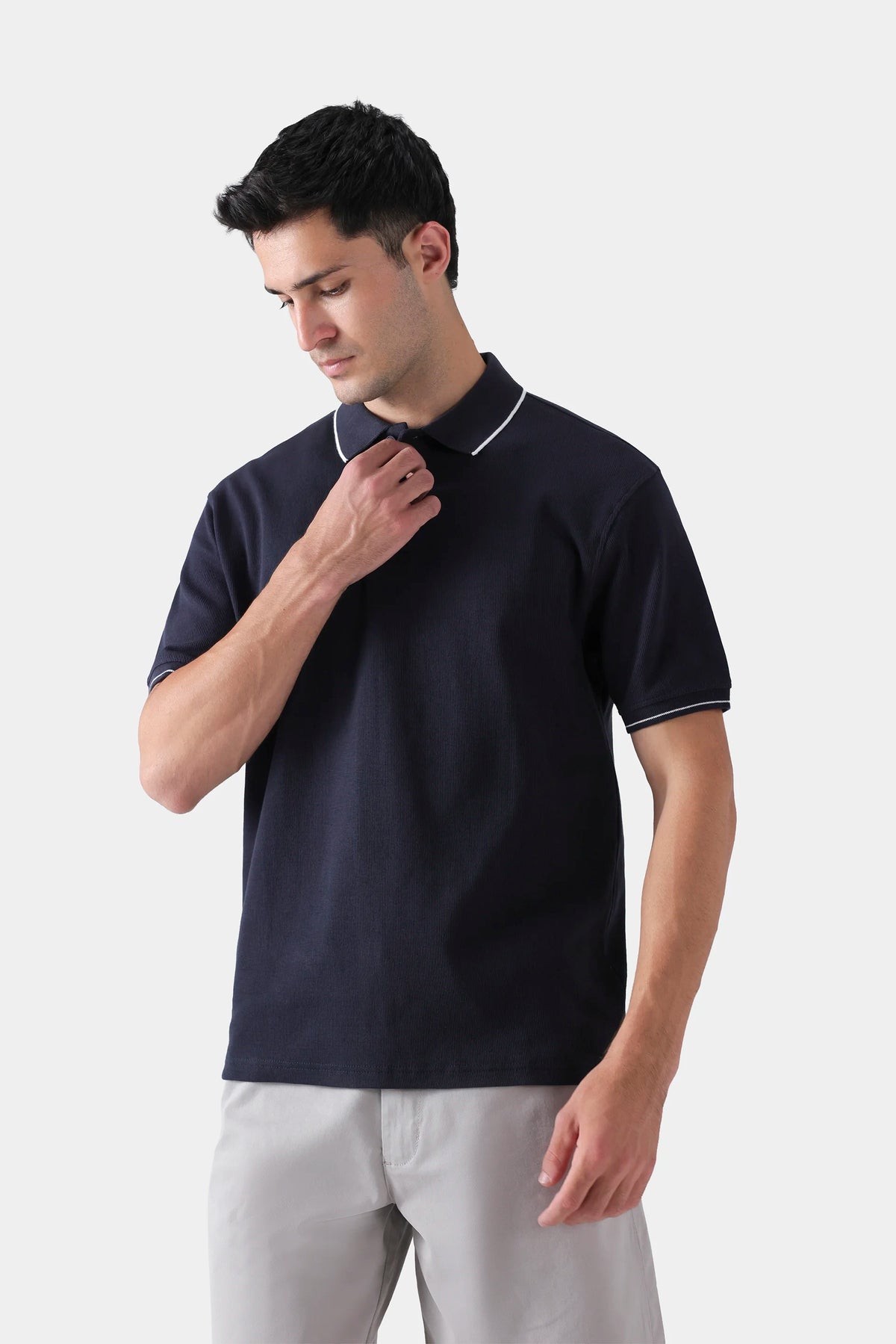 Ribbed Knit Tipping Polo - Cougar Clothing
