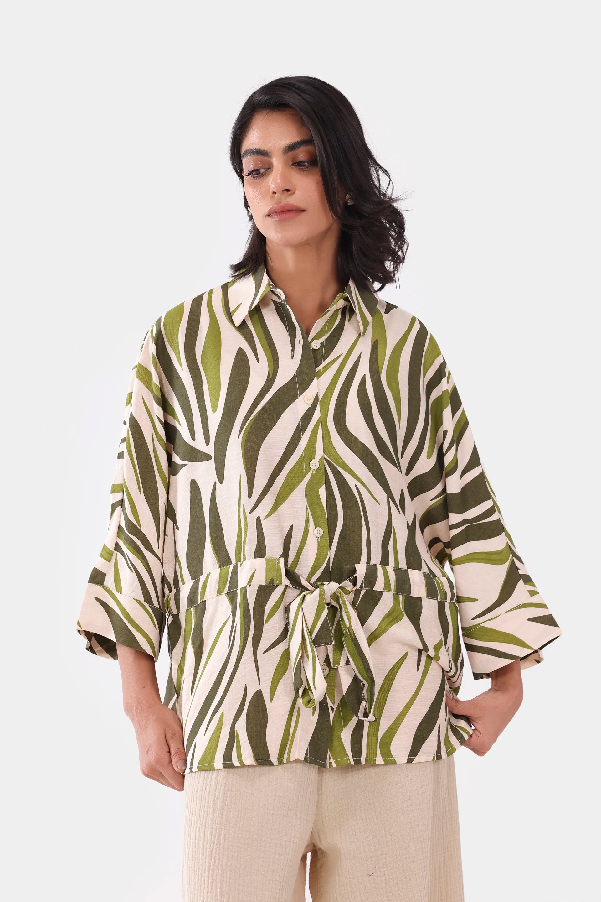 Abstract Print Tie-Up Shirt - Cougar Clothing