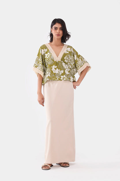 Lace-Trimmed Printed Top - Cougar Clothing