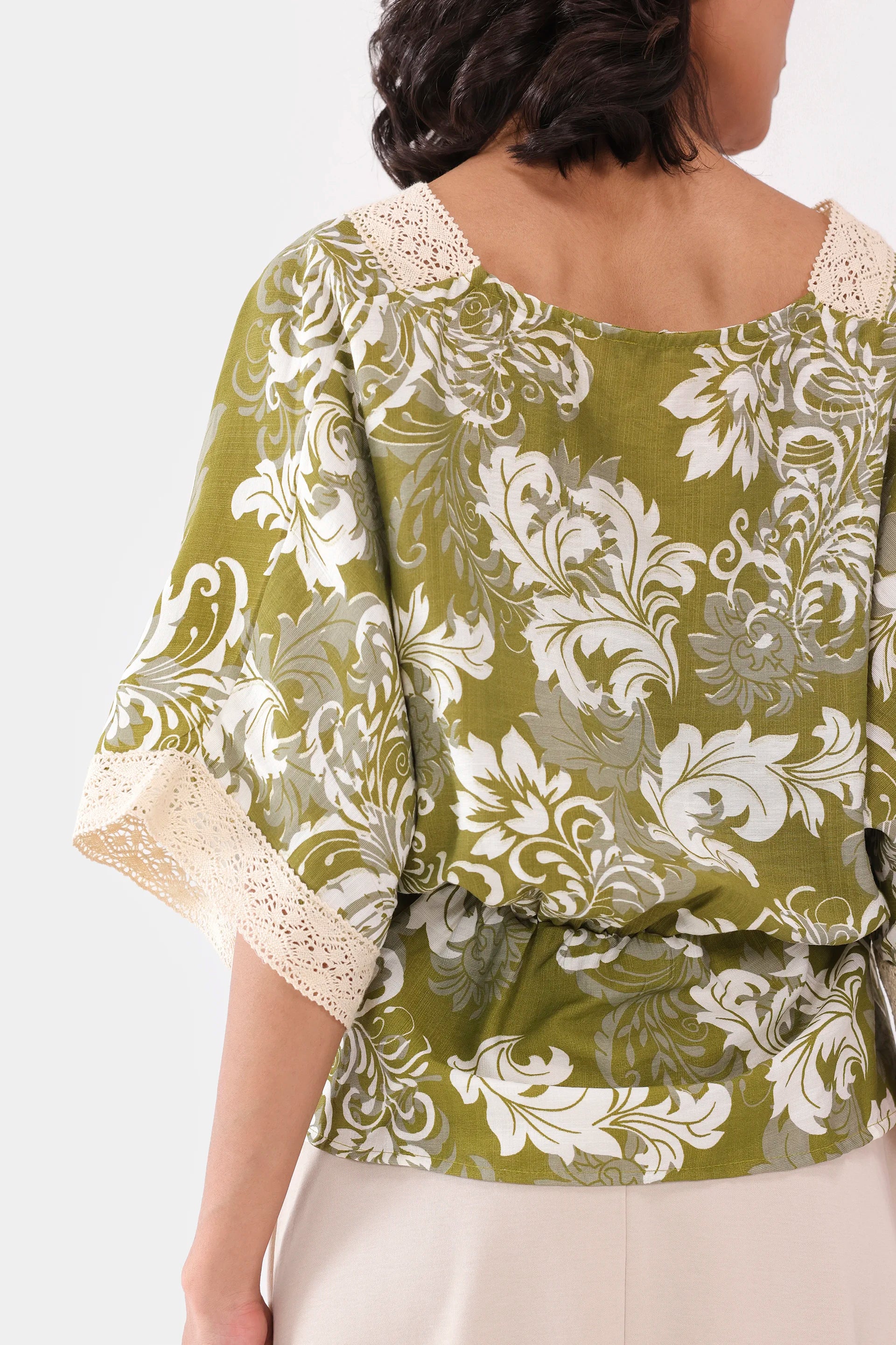 Lace-Trimmed Printed Top - Cougar Clothing