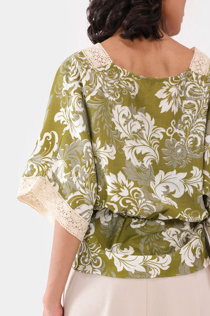 Lace-Trimmed Printed Top - Cougar Clothing