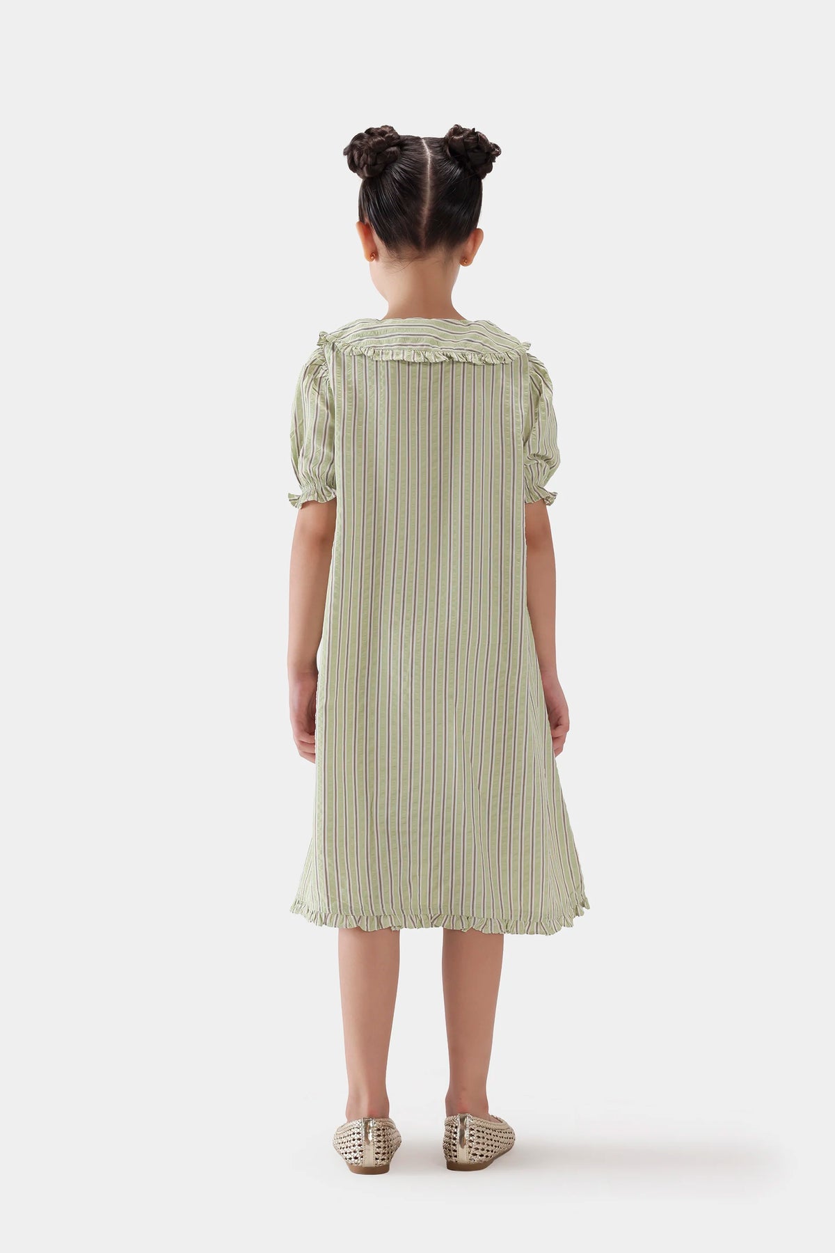 Striped Dress With Puff Sleeves - Cougar Clothing