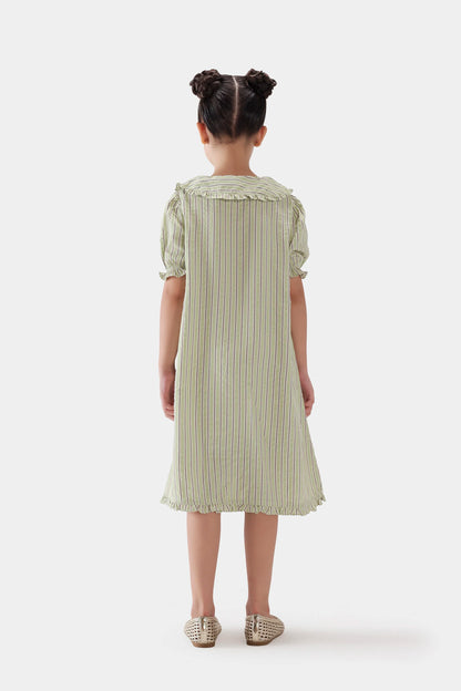 Striped Dress With Puff Sleeves - Cougar Clothing