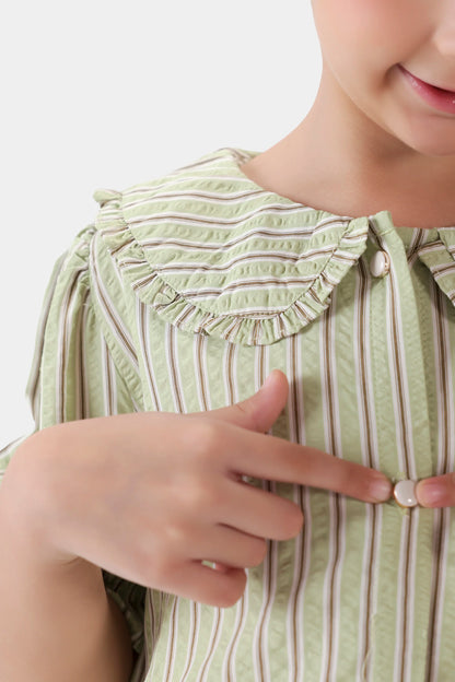 Striped Dress With Puff Sleeves - Cougar Clothing