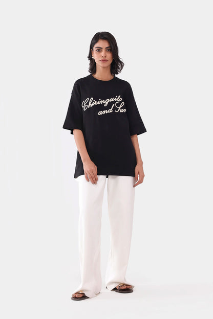 Oversized Text Print T-Shirt - Cougar Clothing