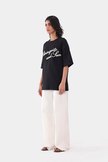 Oversized Text Print T-Shirt - Cougar Clothing