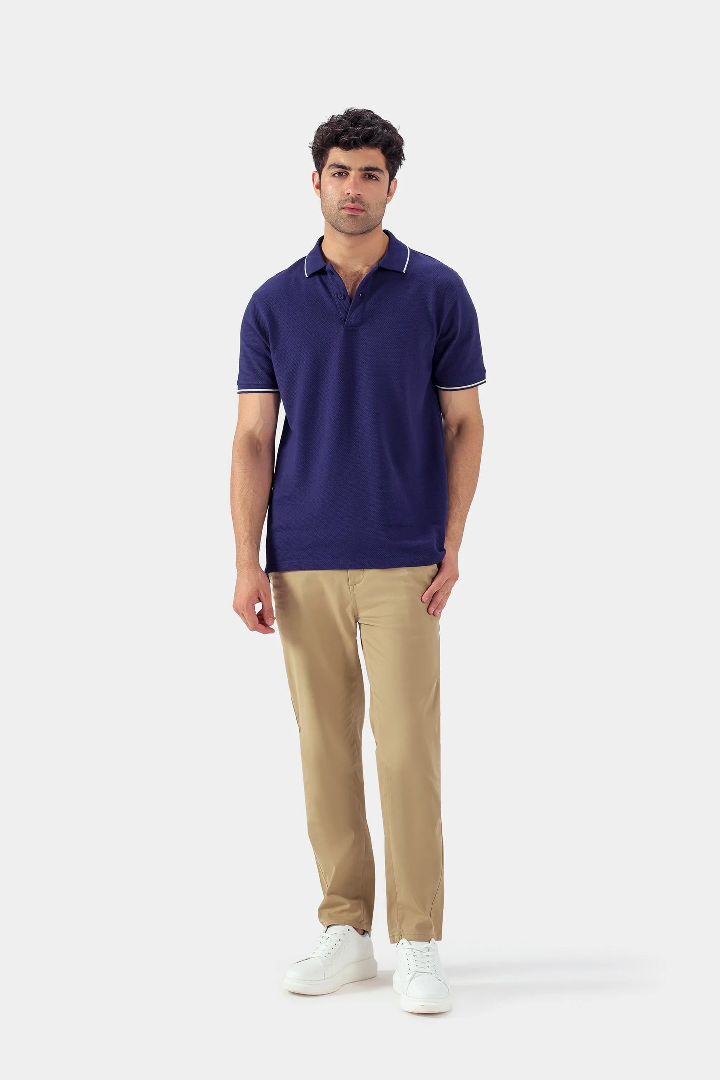 Popcorn Knit Polo With Tipping - Cougar Clothing