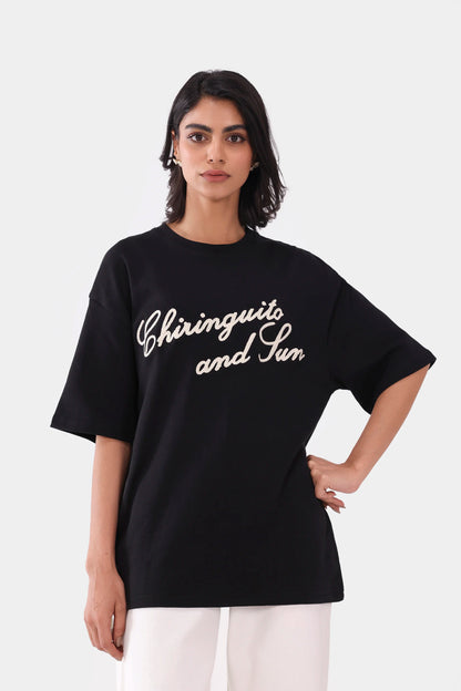 Oversized Text Print T-Shirt - Cougar Clothing