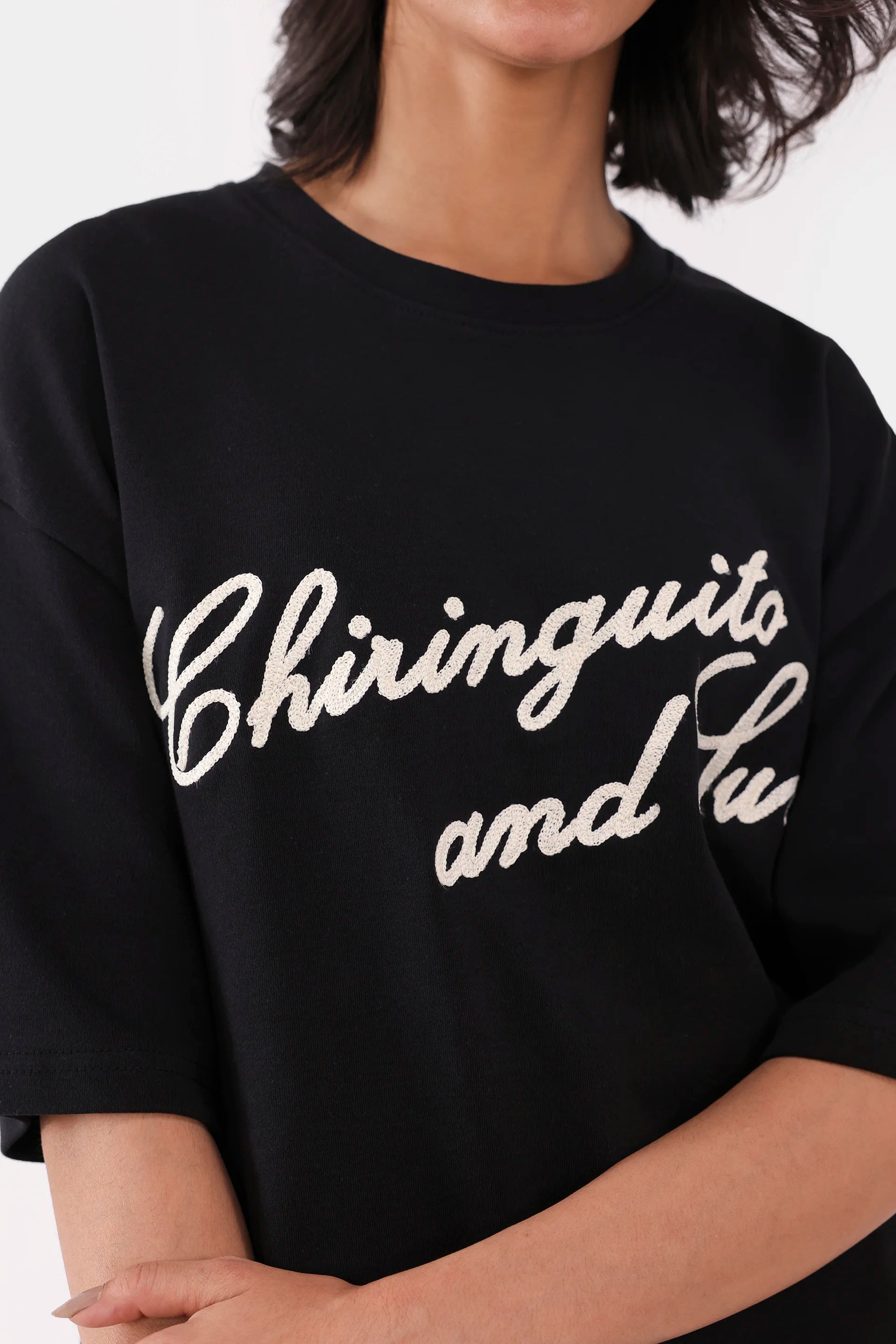 Oversized Text Print T-Shirt - Cougar Clothing