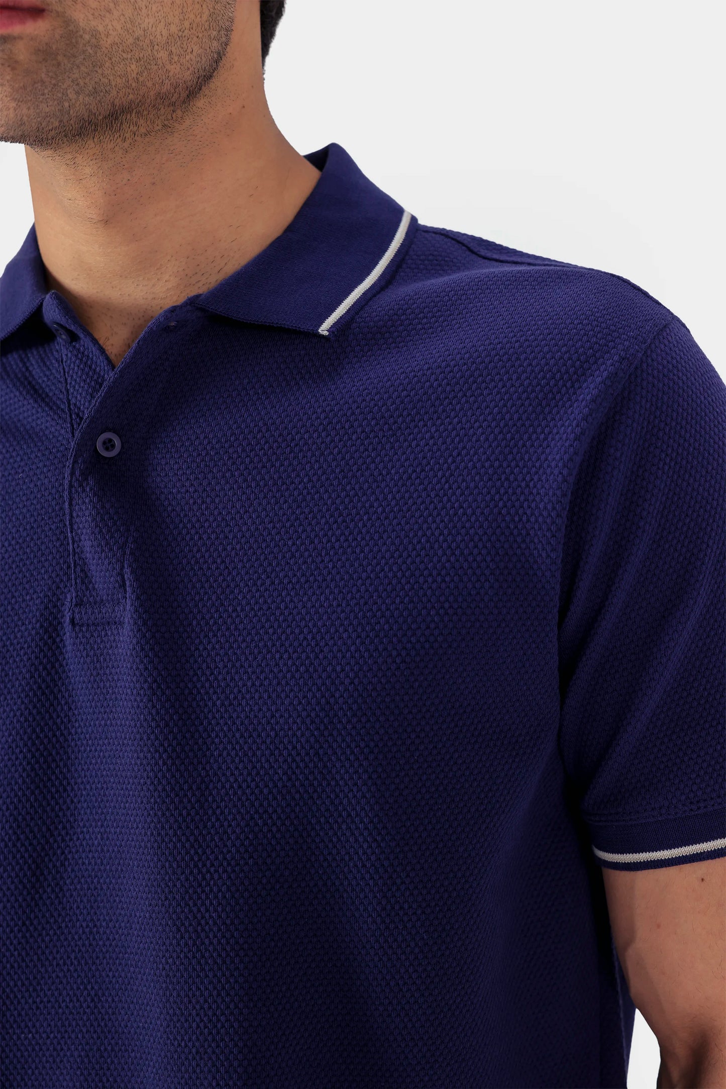 Popcorn Knit Polo With Tipping - Cougar Clothing