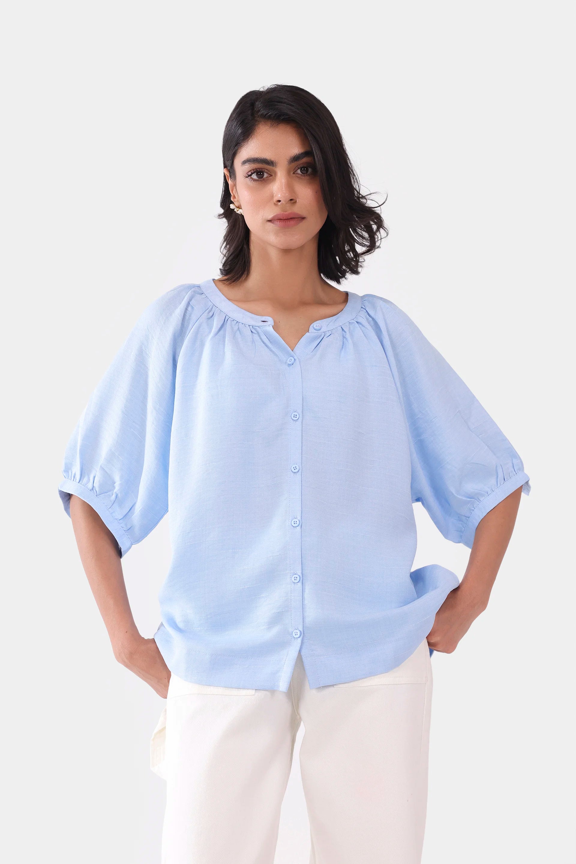Top With Puff Sleeves - Cougar Clothing