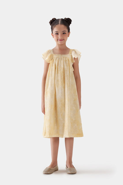 Butter Yellow Embroidered Dress - Cougar Clothing
