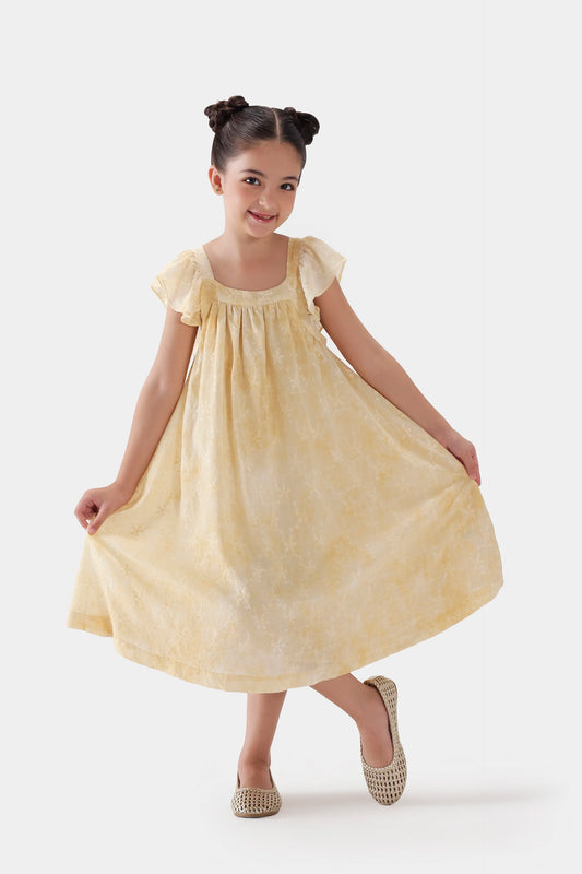 Butter Yellow Embroidered Dress - Cougar Clothing