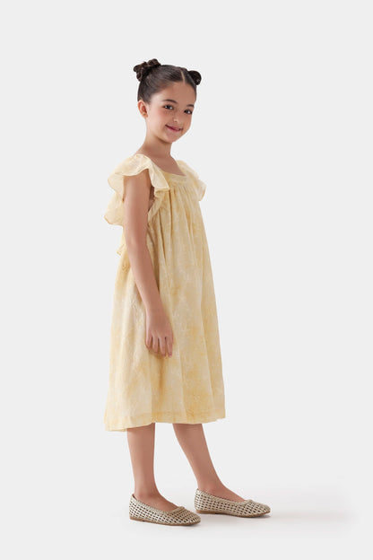 Butter Yellow Embroidered Dress - Cougar Clothing