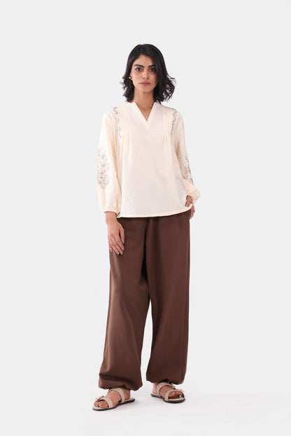 Embroidered Balloon Sleeve Blouse - Cougar Clothing