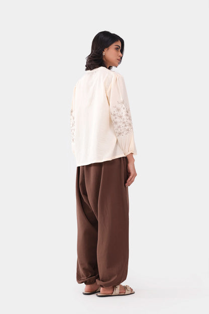 Embroidered Balloon Sleeve Blouse - Cougar Clothing