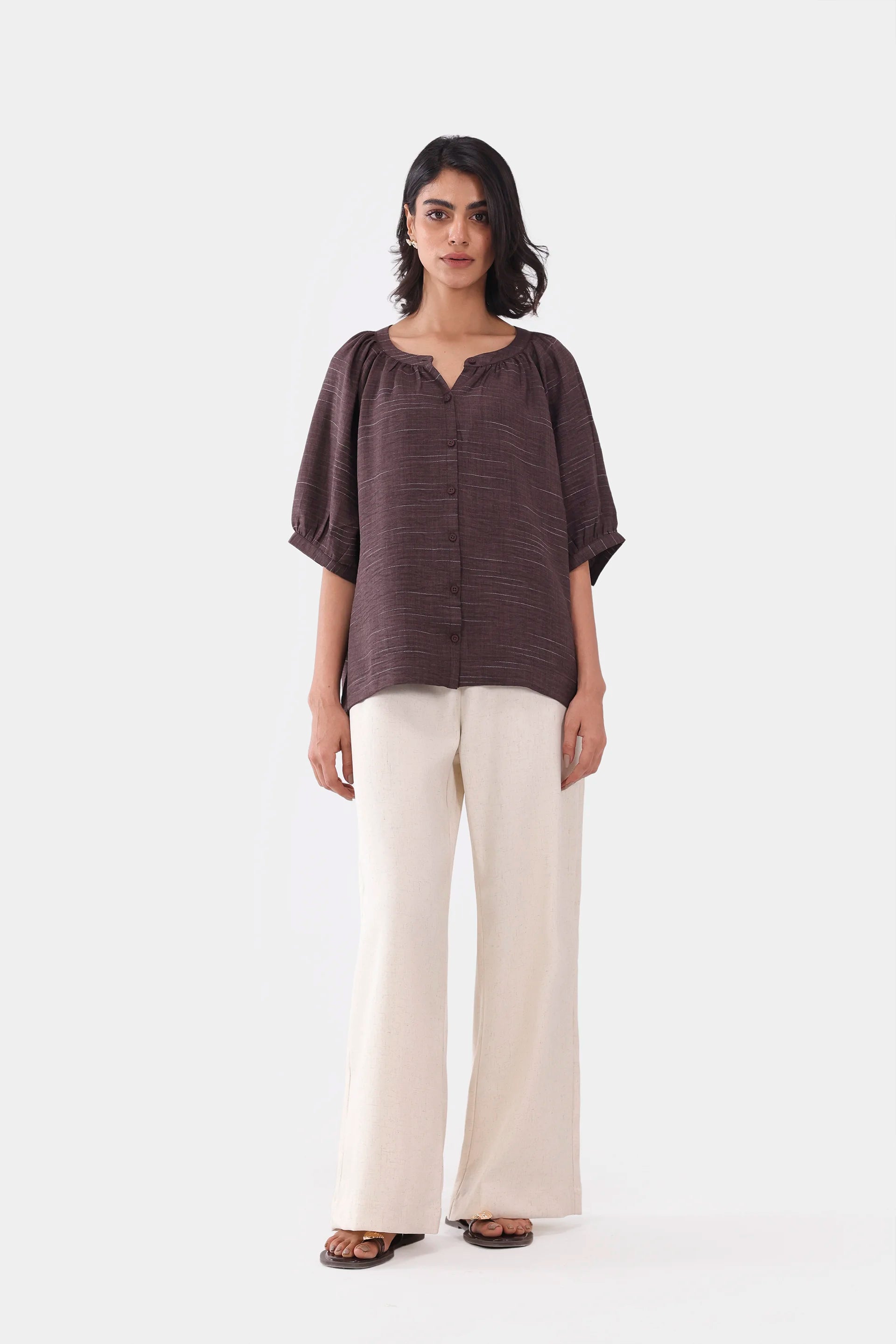 Top With Puff Sleeves - Cougar Clothing