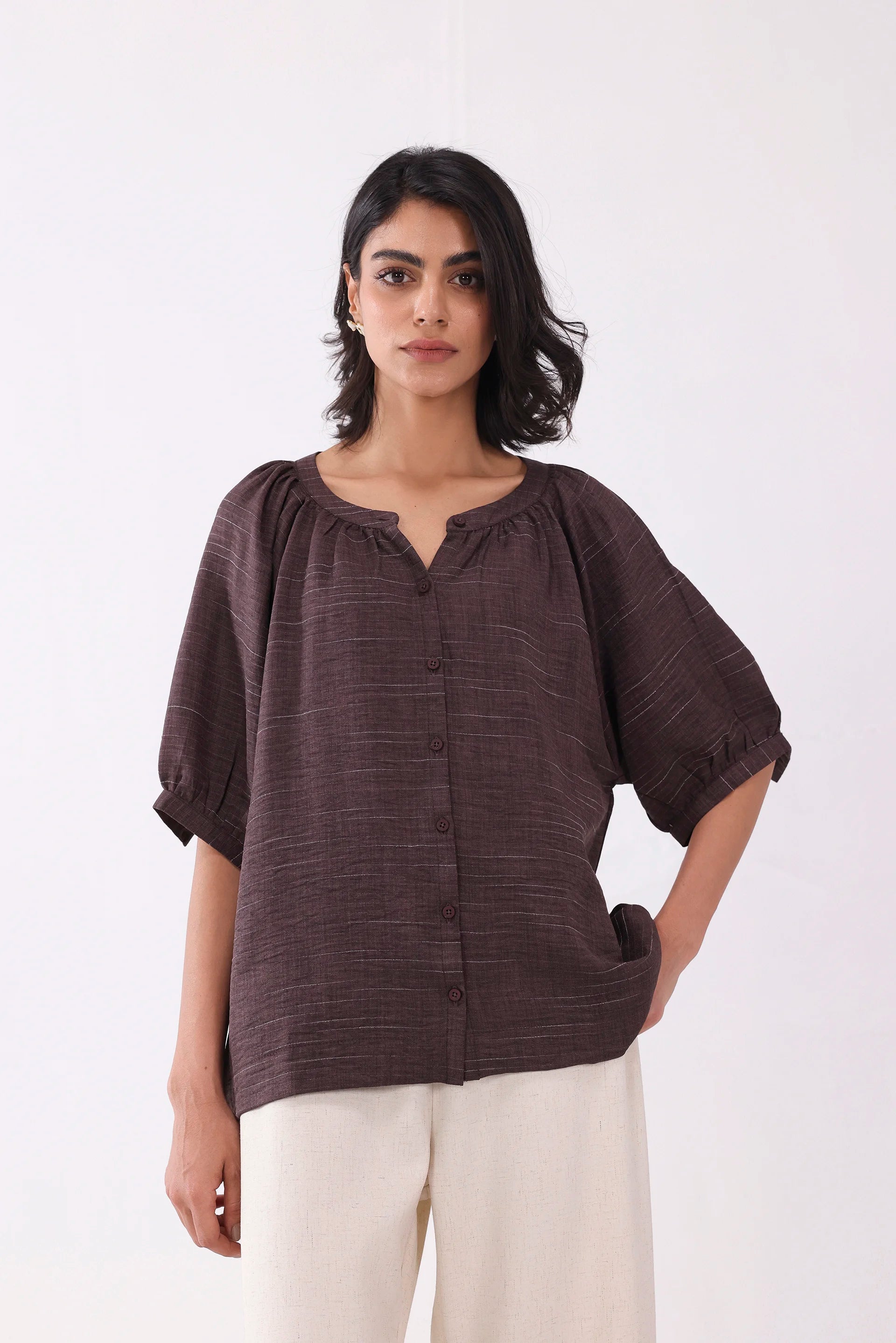 Top With Puff Sleeves - Cougar Clothing