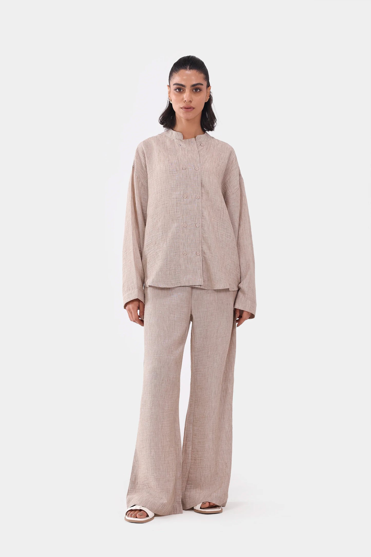 Textured Band Collar Top - Cougar Clothing
