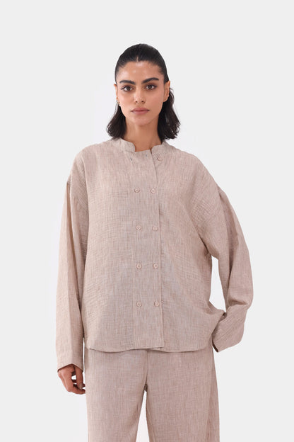 Textured Band Collar Top - Cougar Clothing