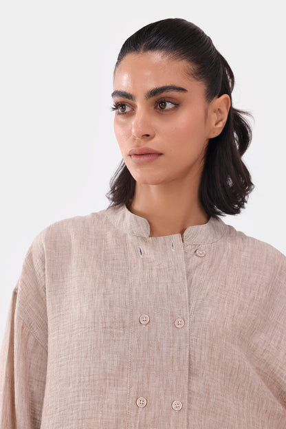 Textured Band Collar Top - Cougar Clothing