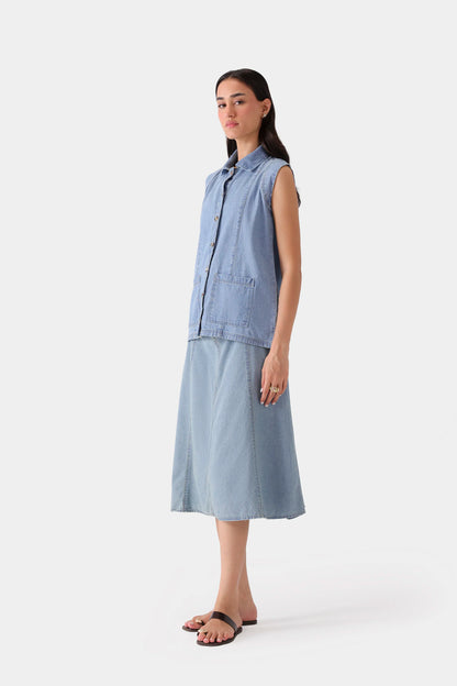 Paneled Denim Skirt - Cougar Clothing
