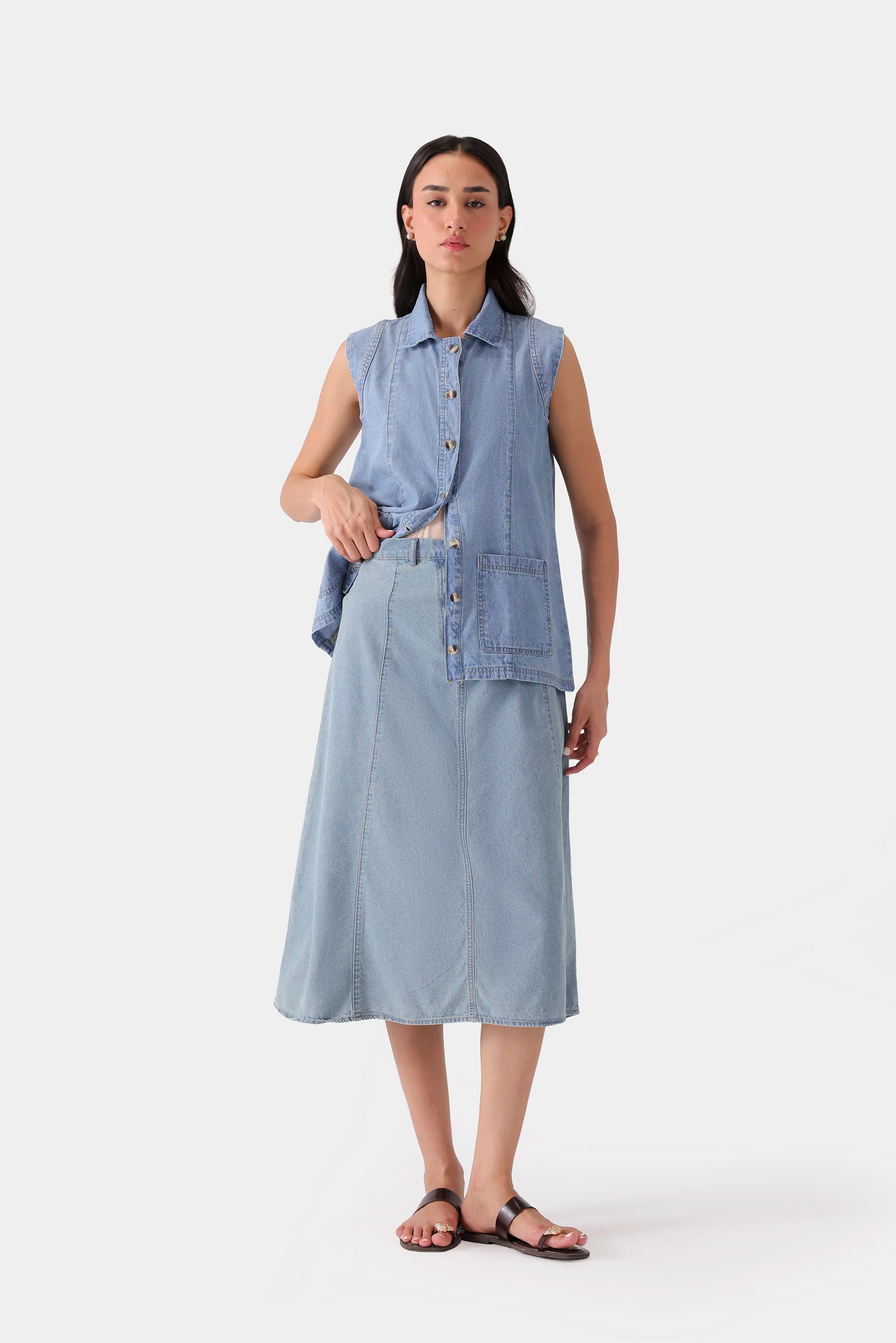 Paneled Denim Skirt - Cougar Clothing