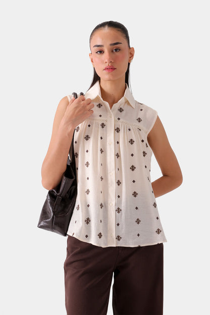 Sleeveless Embroidered Top - Cougar Clothing